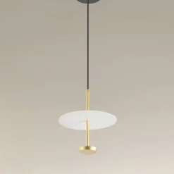 LAMPADARIO A SOSPENSIONE LUCE 6500K LED 12W DISCO PARALUME PIATTO BIANCO ORO TONDO 33146