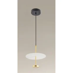 LAMPADARIO A SOSPENSIONE LUCE 6500K LED 12W DISCO PARALUME PIATTO BIANCO ORO TONDO 33146