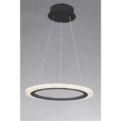 LAMPADARIO A SOSPENSIONE LED 36 WATT CERCHIO ANELLO NERO EFFETTO CRISTALLO 31937