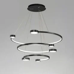 LAMPADARIO A SOSPENSIONE LED 65W 3 SEMI CERCHI CON TELECOMANDO DESIGN MODERNO NERO 71385