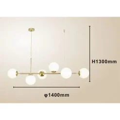 LAMPADARIO A SOSPENSIONE ORO CON 6 SFERE BOLLE BIANCHE IN VETRO ATTACCO G9 33726