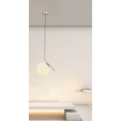 LAMPADARIO A SOSPENSIONE ATTACCO E27 ARGENTO CON SFERA VETRO MODERNO MINIMAL 33474