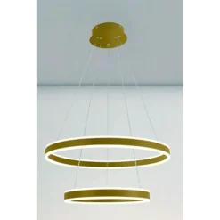 LAMPADARIO A SOSPENSIONE LED MODERNO DOPPIO CERCHIO ORO 58W CON TELECOMANDO 31883