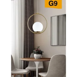LAMPADARIO A SOSPENSIONE MINIMALISTA LAMPADA METALLO BRONZO CON SFERA VETRO G9 A97