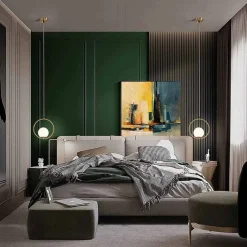 LAMPADARIO A SOSPENSIONE MINIMALISTA LAMPADA METALLO BRONZO CON SFERA VETRO G9 A97