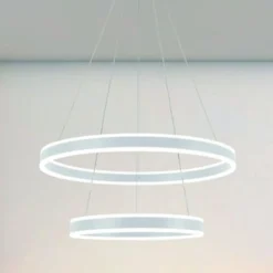 LAMPADARIO A SOSPENSIONE LED MODERNO DOPPIO CERCHIO BIANCO 58W CON TELECOMANDO 31869