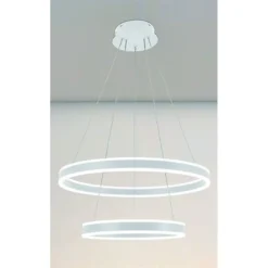 LAMPADARIO A SOSPENSIONE LED MODERNO DOPPIO CERCHIO BIANCO 58W CON TELECOMANDO 31869