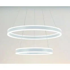 LAMPADARIO A SOSPENSIONE LED MODERNO DOPPIO CERCHIO BIANCO 58W CON TELECOMANDO 31869
