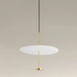 LAMPADARIO A SOSPENSIONE LUCE 6500K LED 18W DISCO PARALUME PIATTO BIANCO ORO TONDO 33207