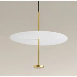 LAMPADARIO A SOSPENSIONE LUCE 6500K LED 18W DISCO PARALUME PIATTO BIANCO ORO TONDO 33207