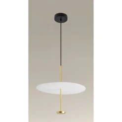 LAMPADARIO A SOSPENSIONE LUCE 6500K LED 18W DISCO PARALUME PIATTO BIANCO ORO TONDO 33207