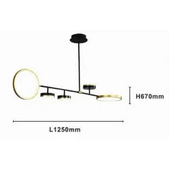 LAMPADARIO A SOSPENSIONE LED 37W CON 5 CERCHI ORIZZONTALE NERO ORO LUCE NATURALE 71354