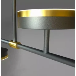 LAMPADARIO A SOSPENSIONE LED 37W CON 5 CERCHI ORIZZONTALE NERO ORO LUCE NATURALE 71354