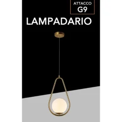 LAMPADARIO A SOSPENSIONE DESIGN A GOCCIA BRONZO METALLO CON SFERA LAMPADA ATTACCO G9 A27