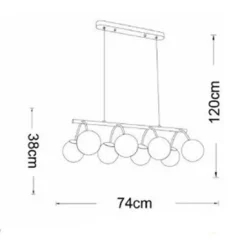 LAMPADARIO A SOSPENSIONE 8 SFERE IN VETRO AMBRA LAMPADA METALLO ATTACCO G9 A04-8