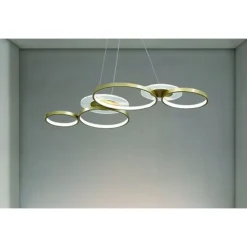 LAMPADARIO A SOSPENSIONE LED ORO 65W 6 ANELLI LUMINOSI MODERNO CON TELECOMANDO 71422
