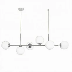 LAMPADARIO A SOSPENSIONE ARGENTO CON 6 SFERE BOLLE BIANCHE IN VETRO ATTACCO G9 33733