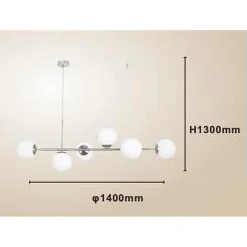 LAMPADARIO A SOSPENSIONE ARGENTO CON 6 SFERE BOLLE BIANCHE IN VETRO ATTACCO G9 33733