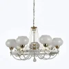 LAMPADARIO CLASSICO BIANCO ANTICATO SHABBY CHIC LAMPADA 7 COPPE CON FARFALLE 92433