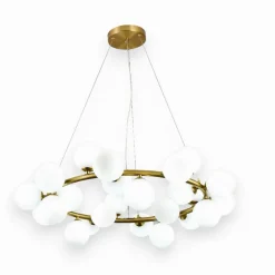 LAMPADARIO CONTEMPORANEO IN METALLO BRONZO A SOSPENSIONE 25 SFERE VETRO G9 B87