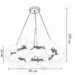 LAMPADARIO CONTEMPORANEO IN METALLO BRONZO A SOSPENSIONE 25 SFERE VETRO G9 B87