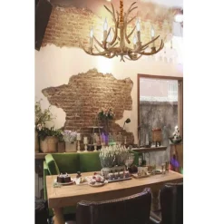 LAMPADARIO COUNTRY A FORMA CORNA DI CERVO LAMPADA RETRO 6 PORTALAMPADA E14 B48