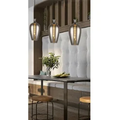 LAMPADARIO DA SOFFITTO IN VETRO AMBRATO LAMPADA A SOSPENSIONE OVALE E27 A36-06