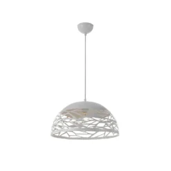 LAMPADARIO DESIGN CONTEMPORANEO PARALUME METALLO TRAFORATO SOSPENSIONE E27 A37 BIANCO