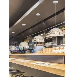 LAMPADARIO DESIGN CONTEMPORANEO PARALUME METALLO TRAFORATO SOSPENSIONE E27 A37 BIANCO