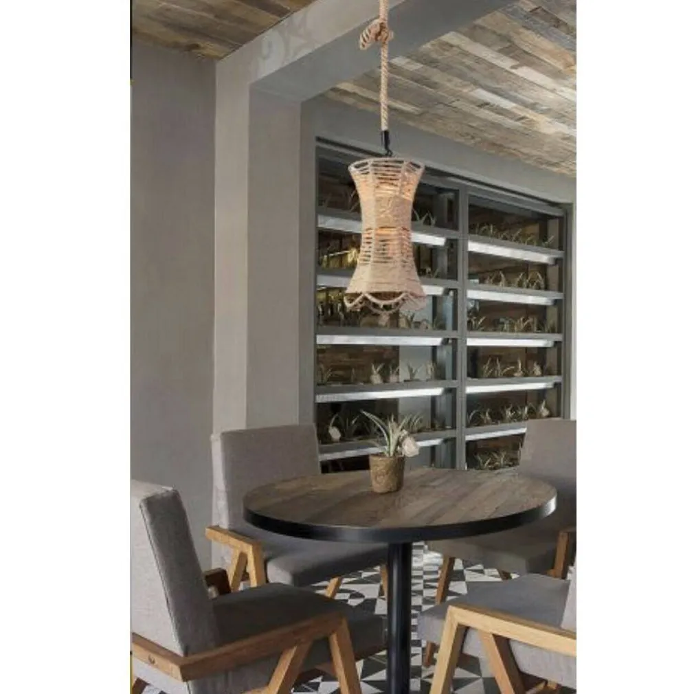LAMPADARIO IN CORDA DI CANAPA STILE VINTAGE RETRO LAMPADA COUNTRY ATTACO E27 A55