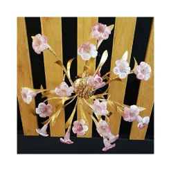 LAMPADARIO LAMPADA A SOFFITTO CON FIORI ROSA ACCIAIO ORO VETRO LUCE LED PENDENTE