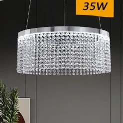 LAMPADARIO LED 35 W SOSPESO CERCHIO CON PENDENTI CRISTALLO LUCE FREDDA 8000K B70