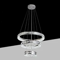 LAMPADARIO LED A SOSPENSIONE SOFFITTO 46W CCT 3 ANELLI DECORATI CRISTALLI ACRILICO B50-3C