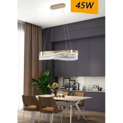 LAMPADARIO LED A SOSPENSIONE ORO 45W CON CRISTALLI CONTEMPORANEO LUCE FREDDA B77
