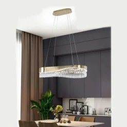 LAMPADARIO LED A SOSPENSIONE ORO 45W CON CRISTALLI CONTEMPORANEO LUCE FREDDA B77