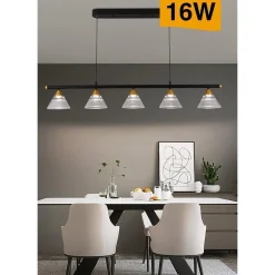 LAMPADARIO LED A SOSPENSIONE 16WATT NERO CON 5 LUCI 3 COLORAZIONI DI LUCE A69-3C
