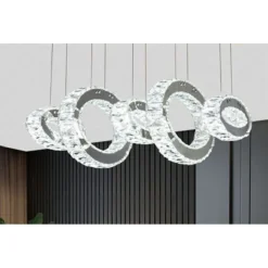 LAMPADARIO LED A SOSPENSIONE 42WATT 5 ANELLI CON CRISTALLI LUCE FREDDA 8000K B58