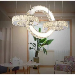 LAMPADARIO LED DESIGN MODERNO CERCHI DI CRISTALLO 25 WATT LUCE BIANCO FREDDO B34