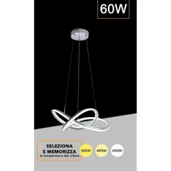 LAMPADARIO LED MODERNO INTRECCIATO 60W IP20 CROMATO CCT TRIPLA COLORAZIONE LUCE A50-A3C
