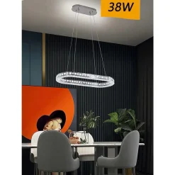 LAMPADARIO LED SOFFITTO 38W SOSPESO 1 ELLISSE IN CRISTALLO LUCE FREDDA 8000K B69