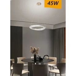 LAMPADARIO LED 45W SOSPESO DA SOFFITTO CURVE CON CRISTALLI LUCE FREDDA 8000K B76
