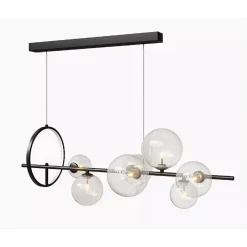 LAMPADARIO MODERNO A SOSPENSIONE NERO 7 SFERE G9 BOLLE IN VETRO CON CERCHIO 71676