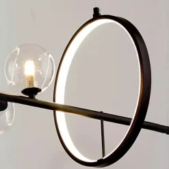 LAMPADARIO MODERNO A SOSPENSIONE NERO 7 SFERE G9 BOLLE IN VETRO CON CERCHIO 71676