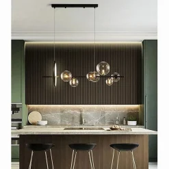 LAMPADARIO MODERNO A SOSPENSIONE NERO 7 SFERE G9 BOLLE IN VETRO CON CERCHIO 71676