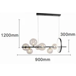 LAMPADARIO MODERNO A SOSPENSIONE NERO 7 SFERE G9 BOLLE IN VETRO CON CERCHIO 71676