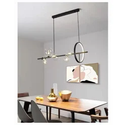 LAMPADARIO MODERNO A SOSPENSIONE NERO 7 SFERE G9 BOLLE IN VETRO CON CERCHIO 71676