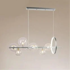 LAMPADARIO MODERNO A SOSPENSIONE ARGENTO 7 SFERE G9 BOLLE IN VETRO CON CERCHIO 71690