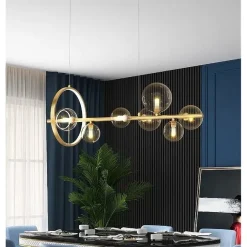 LAMPADARIO MODERNO A SOSPENSIONE ORO 7 SFERE G9 BOLLE IN VETRO CON CERCHIO 71683