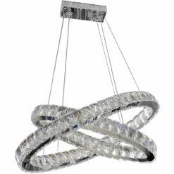 LAMPADARIO MODERNO A SOSPENSIONE LED LUCE FREDDA 40W 2 ANELLI OVALI CRISTALLI B49