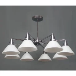 LAMPADARIO MODERNO LED A SOSPENSIONE A 8 BRACCI CON COPPE VETRO LAMPADA LUCE E14 00897